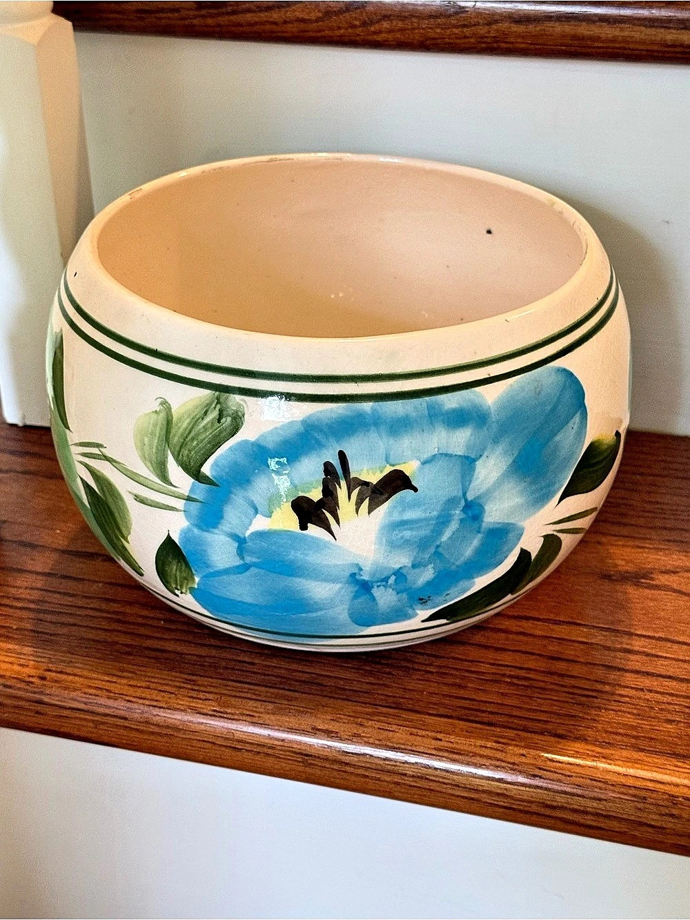 Hand painted Mexican Floral Blue & Cream Planter